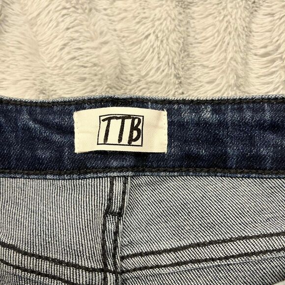 TTB Jeans Women 5 Distressed Skinny Blue Denim Mid Rise Stretch Ripped Hem Punk - Picture 4 of 8